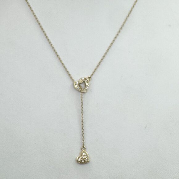 Vintage Monet Y Drop Heart Pendant Necklace Rhinestone Signed Love Jewelry 18” - Picture 6 of 8